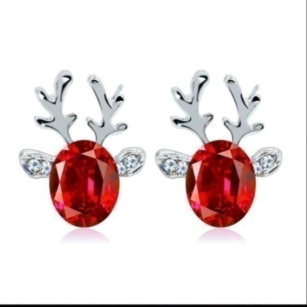 Reindeer Stud Earrings - Red